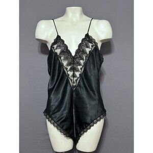 Barbizon Vintage Lingerie Bodysuit/ Teddy  Womens Med Black Deep V